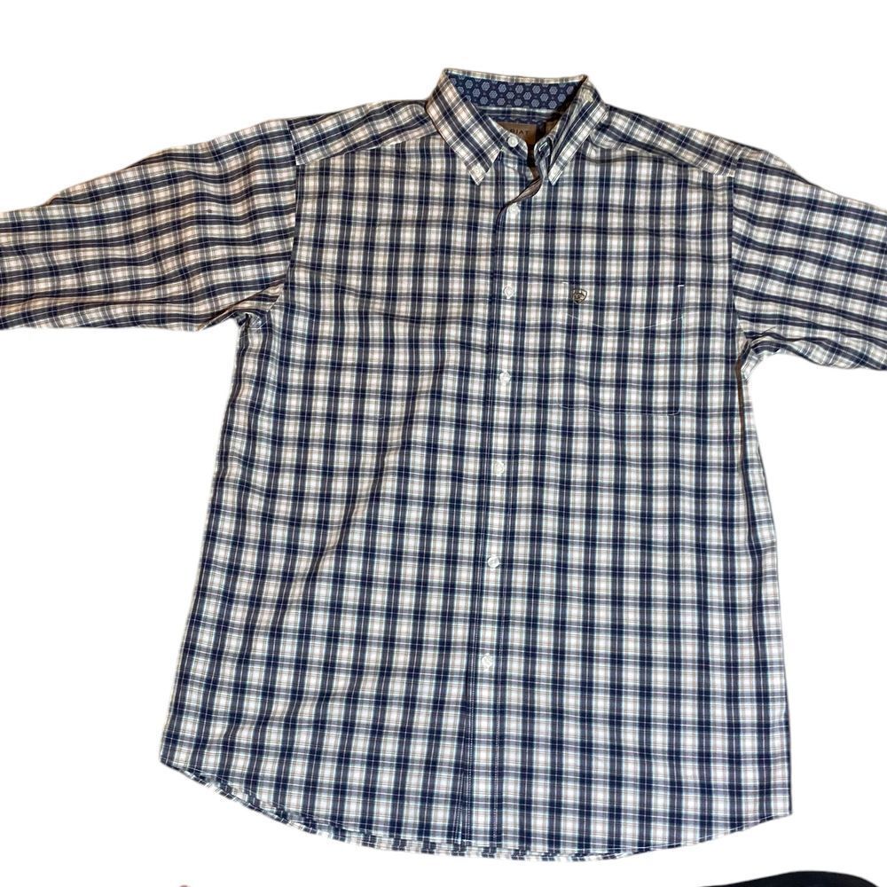 Ariat Men's Plaid Button-Down Shirt with Floral Contrast Cuffs Western Casual